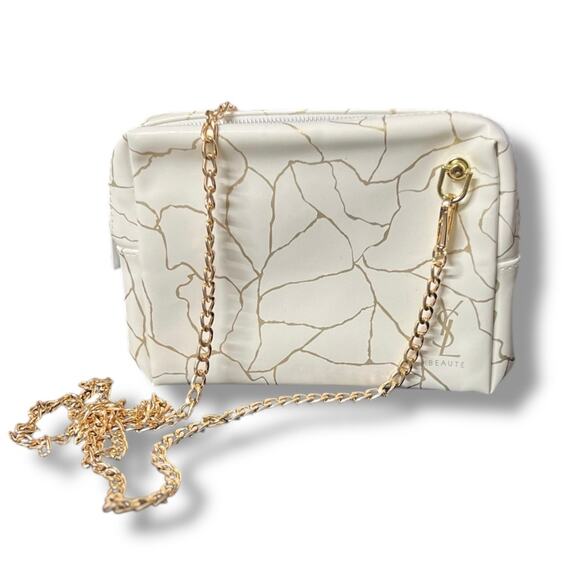 YSL Beauty Handbags - YSL Beauty White & Gold Cosmetic Crossbody Pouch W/Gold Chain - New In Box
